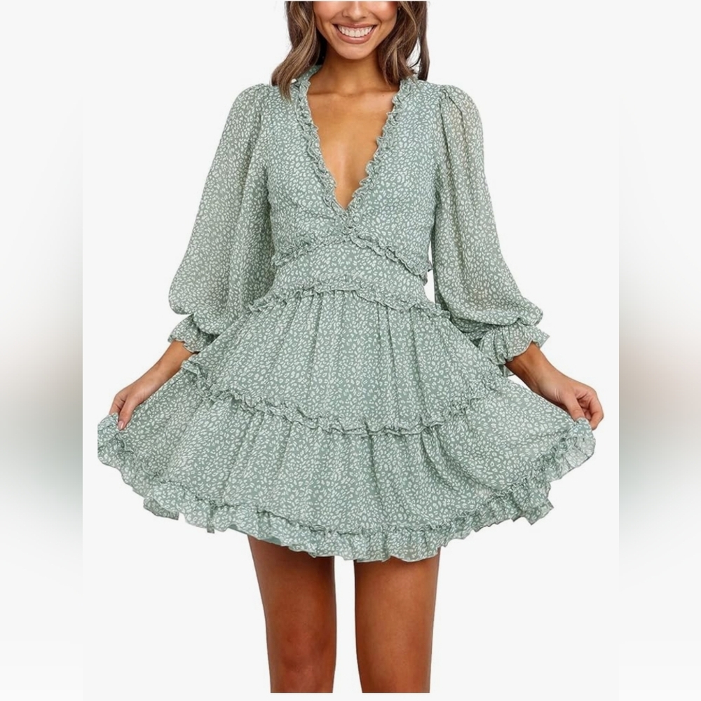 Mint gree Ruffle Aline Swing Open Back Dress sz XL